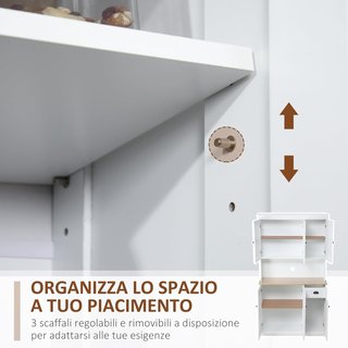 Credenza de Cocina Alta con Armarios, Cajón y Encimera para Microondas, Mueble de Despensa Estrecho con Puertas y Estantes Regulables, para Sala de Estar, Comedor, 101X39X180Cm, Blanco