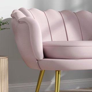 Sofá de 2 Plazas en Tejido Efecto Terciopelo, Pequeño Sofá Vintage con Brazos, Moderno, Asiento Acolchado para Dormitorio y Salón, 130X77X77Cm, Rosa