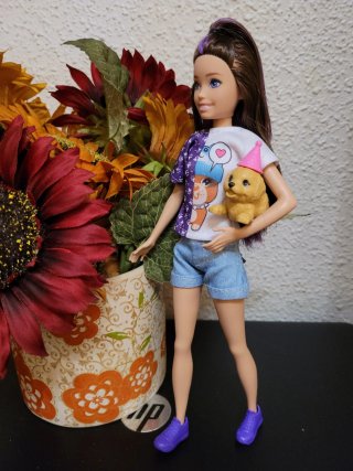 Muñeca chelsea con cachorro y accesorios