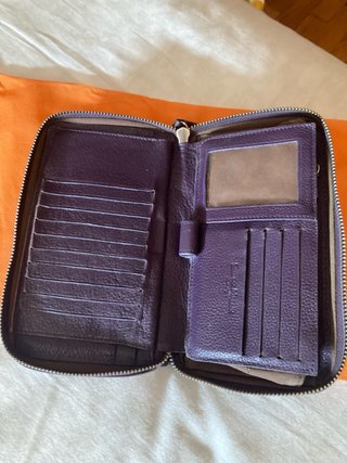Cartera monedero piel marrón/morado