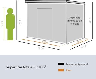 Caseta De Jardín 2.9M² en Chapa De Acero, Cobertizo Para Herramientas De Jardín Con Base, Ventilación Y 2 Puertas Correderas, 261X131X182 Cm, Verde