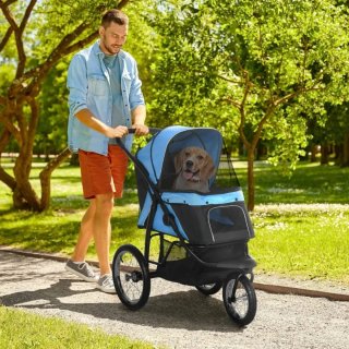 Carro para mascotas azul y negro