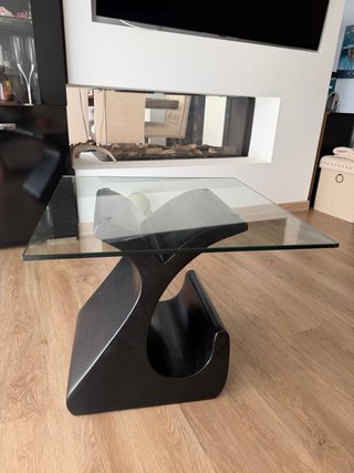 Mesa centro cristal y madera negra