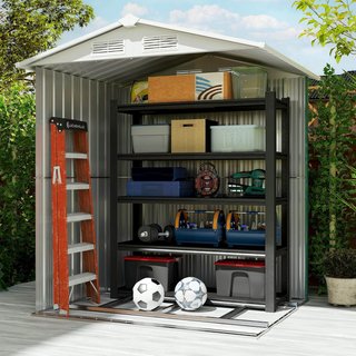 Caseta De Jardín 1.7M² de Acero Galvanizado Con Kit de Fundación, Cobertizo de Jardín para Herramientas Con Techo Inclinado, 4 Salidas de Aire, Puerta Corredera, 152X132X188 Cm, Verde