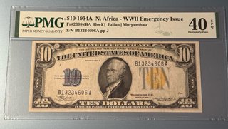 $10 1934A N. Africa PMG 40 EPQ