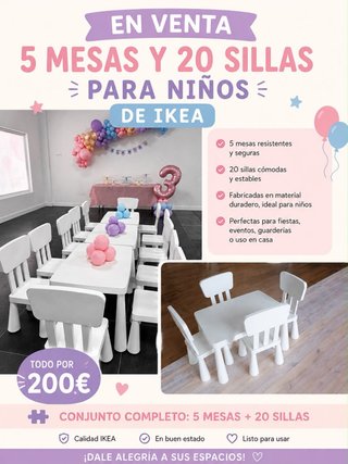 Conjunto 5 mesas y 20 sillas IKEA niños