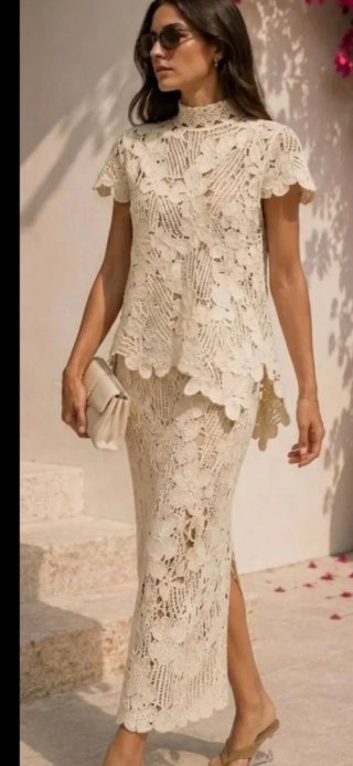 Conjunto Zara Crochet Top y Falda T/XS