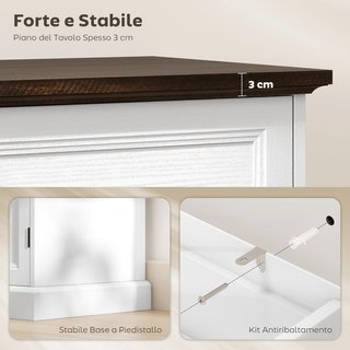 Credenza de Cocina, Mueble de Cocina con 4 Cajones Soft Close, Tablero Grueso, Credenza Buffet con Estantes Regulables, Estilo Rústico, para Sala de Estar, Comedor, 147X40X87 Cm, Blanco