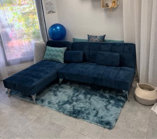 Sofá Chaise Longue Azul Terciopelo 3 Plazas (cama)