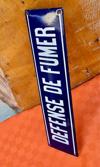 Insegna Smaltata Vintage "DEFENSE DE FUMER" 40x10