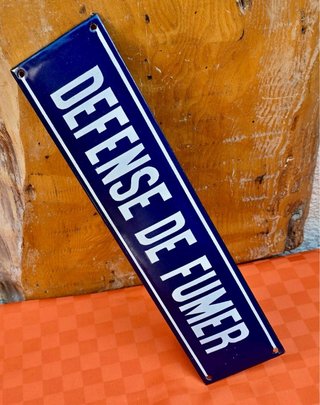 Insegna Smaltata Vintage "DEFENSE DE FUMER" 40x10