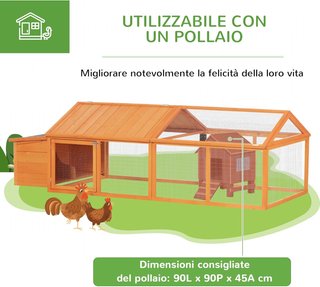 Gallinero Exterior Con Techo Abatible Y Área De Nido, Gallinero De Madera De Abeto Con Rejilla Metálica Y Puerta Grande, Para 4-8 Gallinas, 240X112.5X76 Cm, Naranja