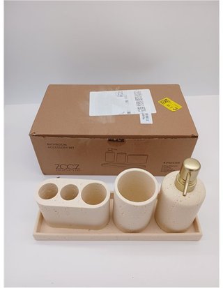 ZCCZ Juego de 4 Accesorios de baño Beige con Dispensador de jabón - Soporte para Cepillo de Dientes - Vaso de baño y Bandeja de to