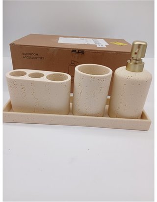 ZCCZ Juego de 4 Accesorios de baño Beige con Dispensador de jabón - Soporte para Cepillo de Dientes - Vaso de baño y Bandeja de to