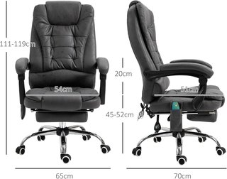 Silla De Oficina Masajeadora Y Reclinable Con 6 Puntos De Masaje Y Calefacción, Silla De Escritorio Con Altura Regulable, Gris