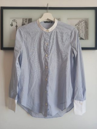 Massimo Dutti Camisa Rayas Azul y Blanca