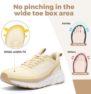 Zapatos Correr FitVille Mujer Amplios Beige/Blanco