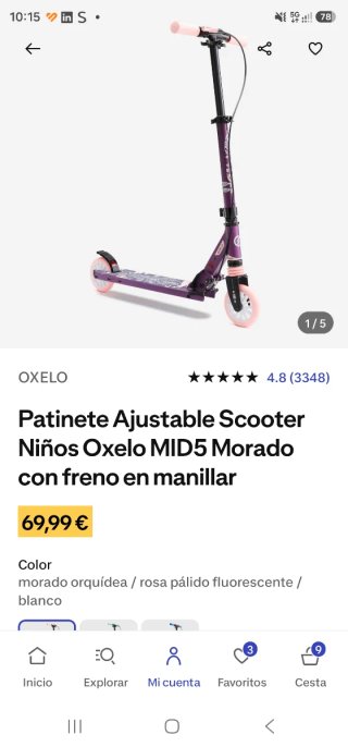 Patinete Oxelo MID5 Morado Ajustable