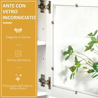 Credenza de Cocina Alta Con 2 Armarios, Superficie para Microondas y Cajón, Mueble Despensa Con Puertas de Vidrio y Estantes Regulables, para Sala de Estar, Comedor y Cocina, 80X48X170 Cm, Blanco