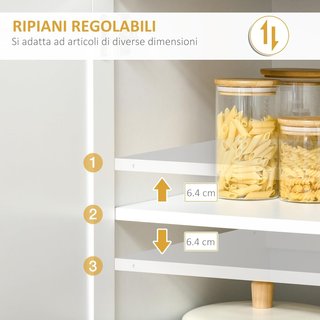 Credenza de Cocina Alta Con 2 Armarios, Superficie para Microondas y Cajón, Mueble Despensa Con Puertas de Vidrio y Estantes Regulables, para Sala de Estar, Comedor y Cocina, 80X48X170 Cm, Blanco