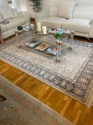 Alfombra de lana beige y gris