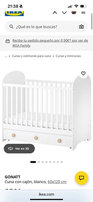 Cuna GONATT con cajón blanco 60x120 cm nueva.