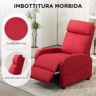 Sillón Relax Reclinable Manual con Reposapiés, Sillón Reclinable en Tejido Efecto Lino para Dormitorio, Salón y Sala de Estar, Rojo