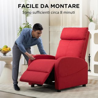 Sillón Relax Reclinable Manual con Reposapiés, Sillón Reclinable en Tejido Efecto Lino para Dormitorio, Salón y Sala de Estar, Rojo