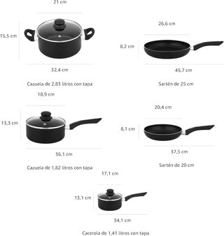 Juego Ollas y Sartenes Antiadherentes Negro