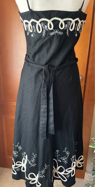 Vestido Negro Zara Talla L Algodón Lino