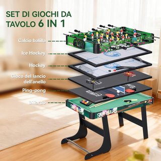 Mesa Multijuego 6 en 1 Plegable, Mesa de Juego Multifuncional con Futbolín, Billar, Hockey, Ping Pong, Anillos e Hockey sobre Hielo para Adultos y Niños, para Casa Escuela, 118X104X71 Cm