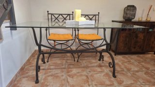 Mesa cristal y forja + 4 sillas