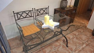 Mesa cristal y forja + 4 sillas
