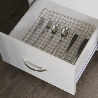 Credenza De Cocina Y Comedor, Credenza Moderna De Madera Blanca, 2 Armarios, Estantes Regulables, 1 Estante Abierto Y 3 Cajones, 80X39.5X183.5Cm