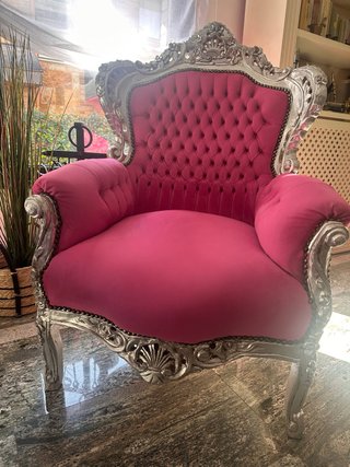 Sillón Trono Luis XV Rosa y Plata.