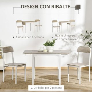 Conjunto de Mesa de Comedor para 2 Personas, Mesa Plegable de Madera y Metal con 2 Sillas de Comedor para Cocina y Sala de Estar, Madera Natural