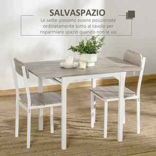 Conjunto de Mesa de Comedor para 2 Personas, Mesa Plegable de Madera y Metal con 2 Sillas de Comedor para Cocina y Sala de Estar, Madera Natural