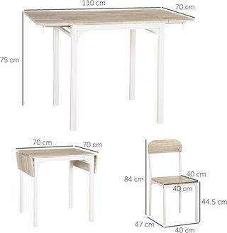 Conjunto de Mesa de Comedor para 2 Personas, Mesa Plegable de Madera y Metal con 2 Sillas de Comedor para Cocina y Sala de Estar, Madera Natural