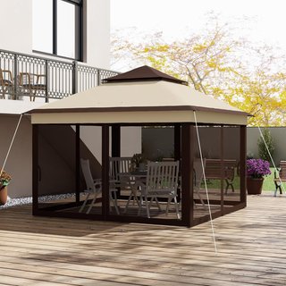 Toldo Plegable Pop up Con Mosquiteras Extraíbles, Altura Ajustable Y Bolsa De Transporte, Toldo De Exterior En Acero Y Tejido Oxford, UV 30+, Para Jardín, Fiestas, Camping, Café Beige