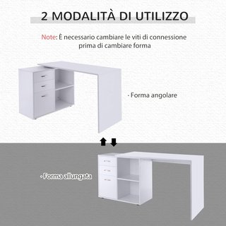 Escritorio Esquinero para Ordenador de Oficina con Cajonera 117×83.5×76Cm Blanco