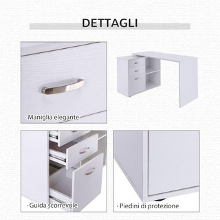 Escritorio Esquinero para Ordenador de Oficina con Cajonera 117×83.5×76Cm Blanco