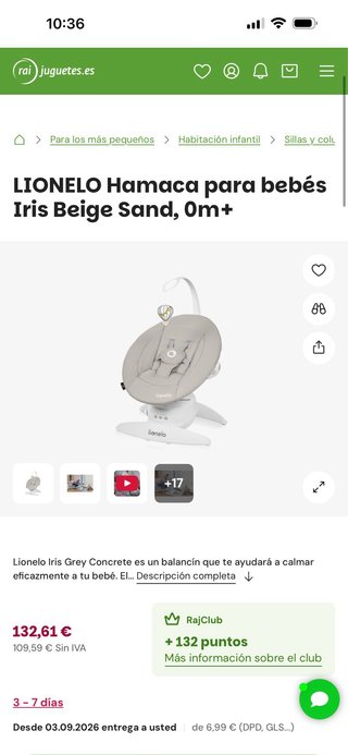 Mecedora eléctrica bebé Lionelo