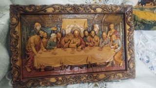 Quadro Ultima Cena Gesù Legno Intagliato