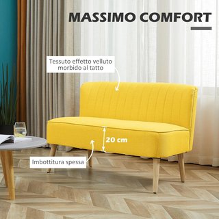 Sofá de 2 Plazas en Tela Efecto Lino Sin Brazos Diseño a Rayas, Sofá de 2 Plazas Acolchado Ahorra Espacio Moderno con Patas de Caucho para Sala de Estar, 117X56.5X77 Cm, Amarillo