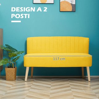 Sofá de 2 Plazas en Tela Efecto Lino Sin Brazos Diseño a Rayas, Sofá de 2 Plazas Acolchado Ahorra Espacio Moderno con Patas de Caucho para Sala de Estar, 117X56.5X77 Cm, Amarillo