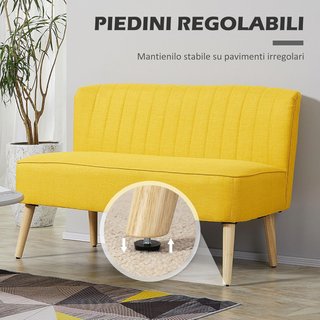 Sofá de 2 Plazas en Tela Efecto Lino Sin Brazos Diseño a Rayas, Sofá de 2 Plazas Acolchado Ahorra Espacio Moderno con Patas de Caucho para Sala de Estar, 117X56.5X77 Cm, Amarillo