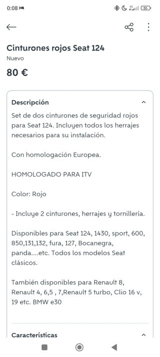 Cinturones Seat 124 Rojos