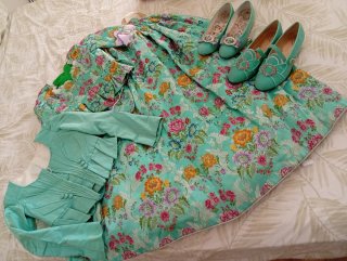 Traje de Fallera Multicolor y Verde Agua