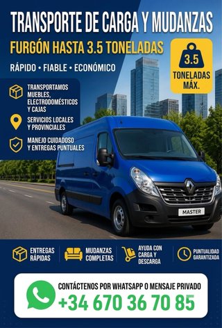 Transporte de carga y mudanzas, furgón 3.5t