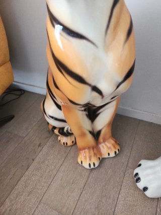 Figura Tigre Cerámica Naranja Rugiendo